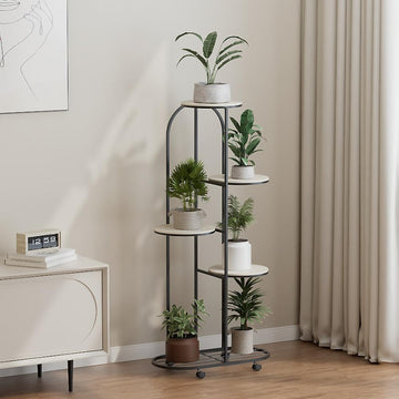 Garvee Support pour plantes d'intérieur à 4 roulettes, 5 niveaux, en métal noir, pour salon et balcon, mobile, stable, à monter soi-même