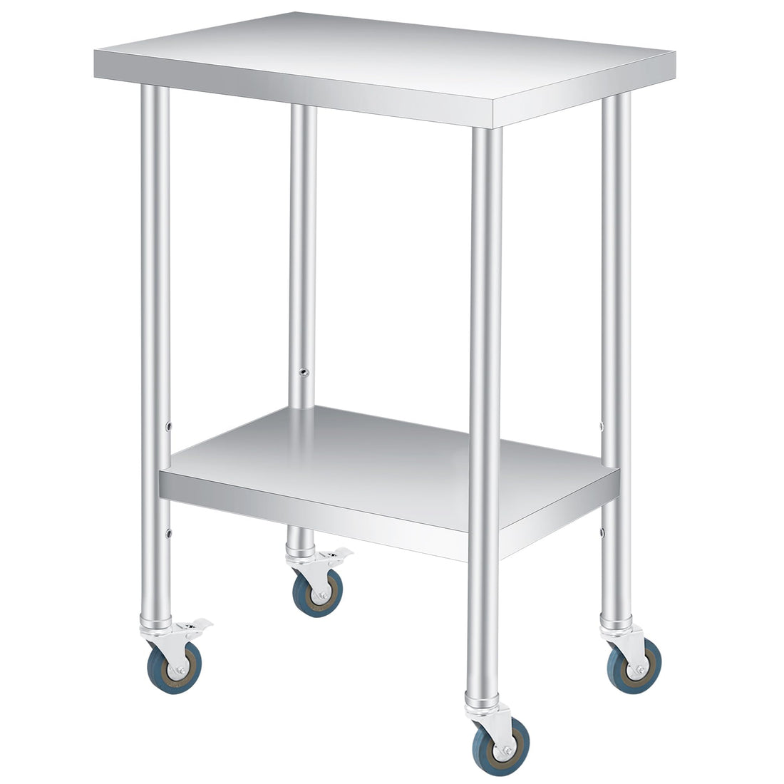 Table de travail Garvee en acier inoxydable 61 x 46 cm avec étagère inférieure réglable et 4 roulettes, idéale pour la restauration et les activités de plein air. Robuste et antirouille.