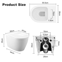 GARVEE WC Sospeso Senza Bordi WC suspendu en céramique forme D 55,5 cm blanc couvercle automatique