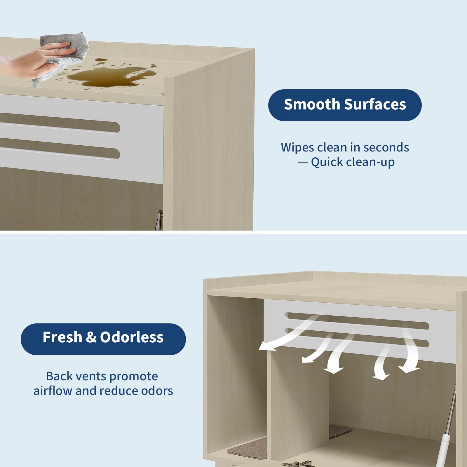 Bac à litière Garvee Hideaway avec ventilation, porte à charnières, en bois, idéal pour le salon et la chambre, design moderne, contrôle des odeurs, nettoyage facile