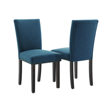 Ensemble de 2 chaises de salle à manger Garvee, revêtues de tissu ergonomique en lin bleu foncé, pour salon et salle à manger.