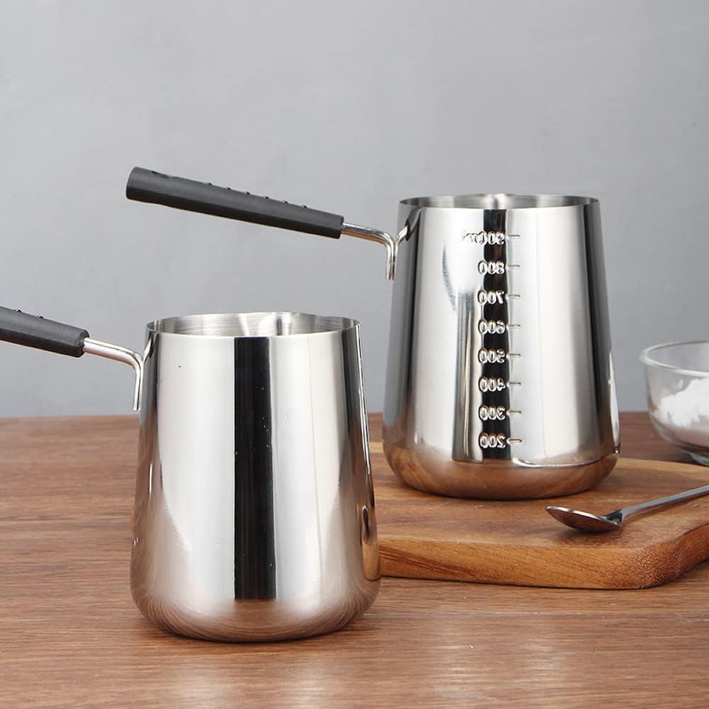 Casserole Garvee Pentolino en acier inoxydable avec poignée thermo-réfléchissante, graduation, bec verseur, répartition de la chaleur sur 3 niveaux pour la cuisson et la préparation du café, plusieurs tailles, argent