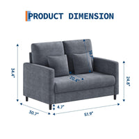 Canapé deux places Garvee 52 po avec ressorts ensachés de 7,5 po, dossier ergonomique, tissu Teddy, structure en bois robuste pour petits espaces, compact, salon, gris
