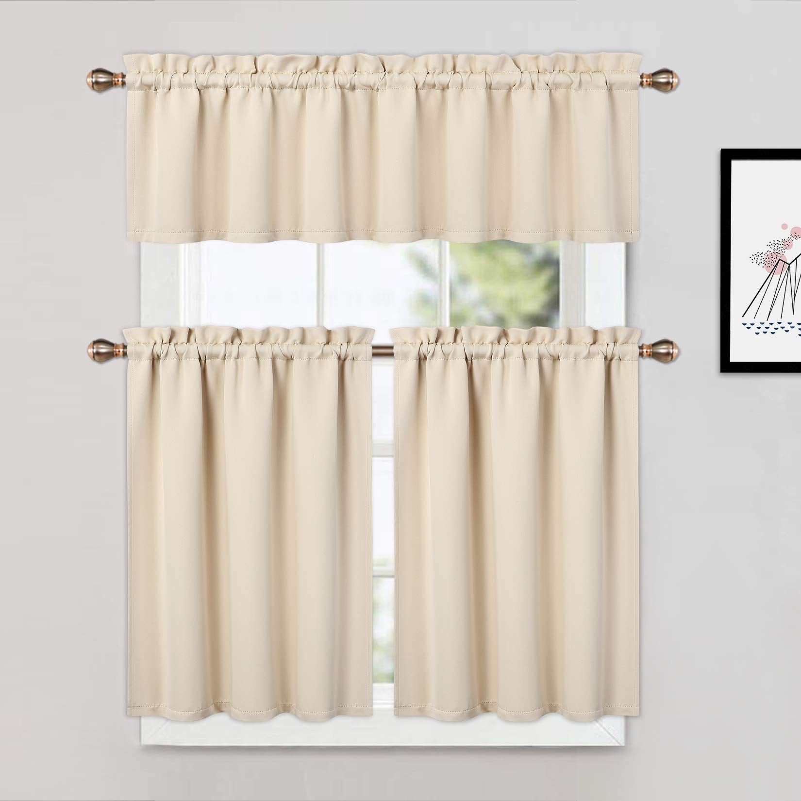 Cantonnières occultantes Garvee pour salon, cuisine, chambre, beige, 132 x 38 cm, cantonnières isolantes thermiques