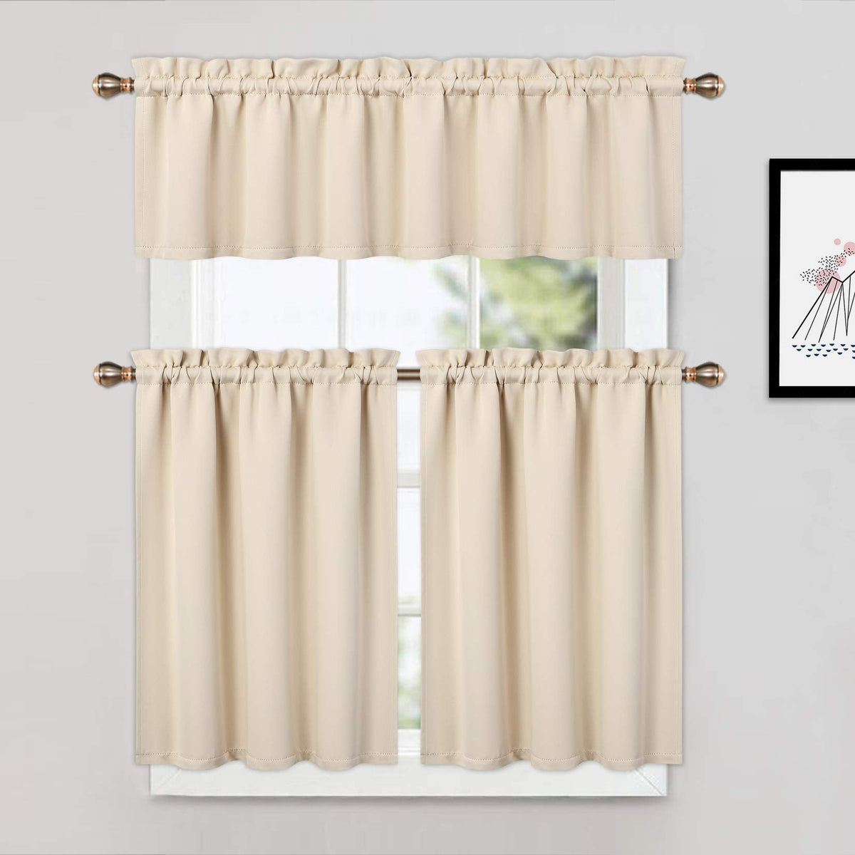 Cantonnières occultantes Garvee pour fenêtres, salon, cuisine, chambre, beige, 66 x 76 cm