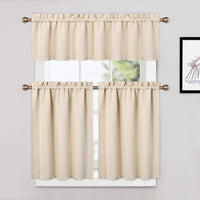 Cantonnières occultantes Garvee pour fenêtres, salon, cuisine, chambre, beige, 66 x 76 cm