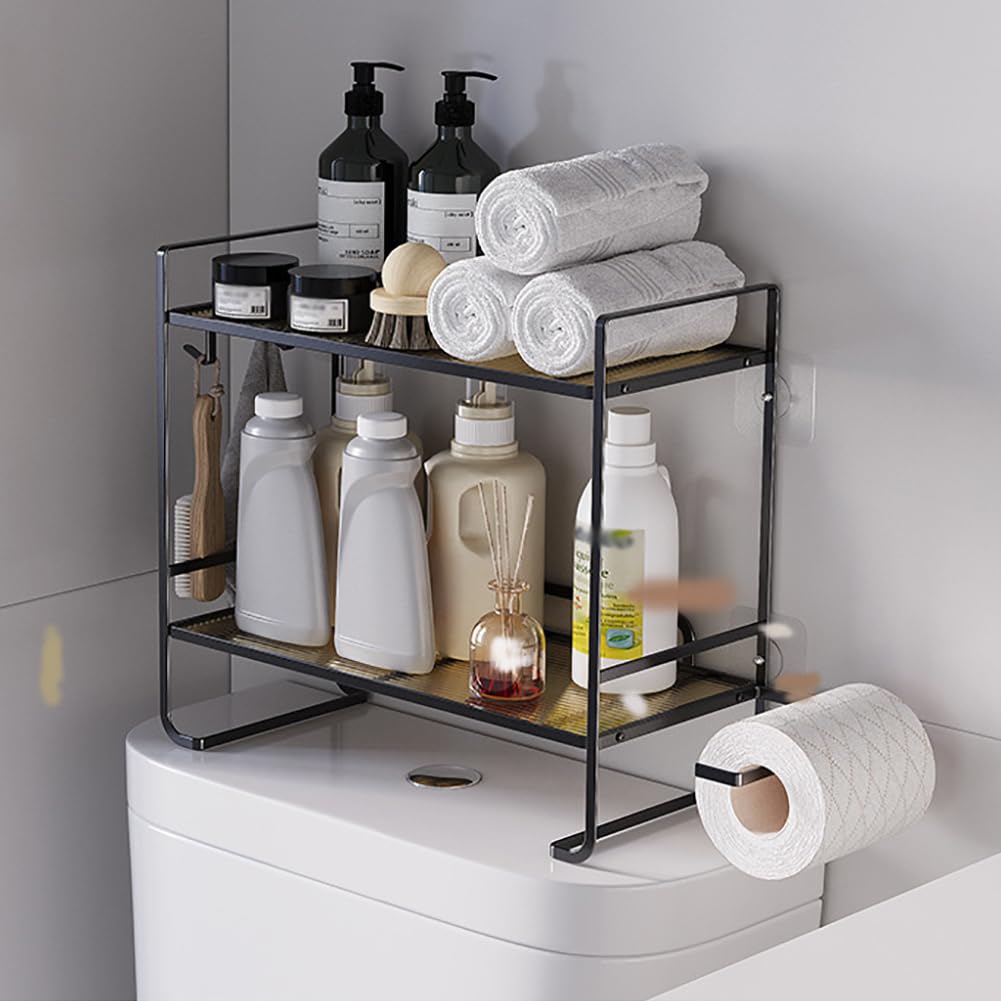 GARVEE Meuble de rangement pour toilettes avec 2 niveaux en métal, sans perçage, porte-rouleau de papier toilette pour salle de bain et douche