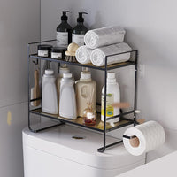 GARVEE Meuble de rangement pour toilettes avec 2 niveaux en métal, sans perçage, porte-rouleau de papier toilette pour salle de bain et douche