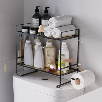 GARVEE Meuble de rangement pour toilettes avec 2 niveaux en métal, sans perçage, porte-rouleau de papier toilette pour salle de bain et douche