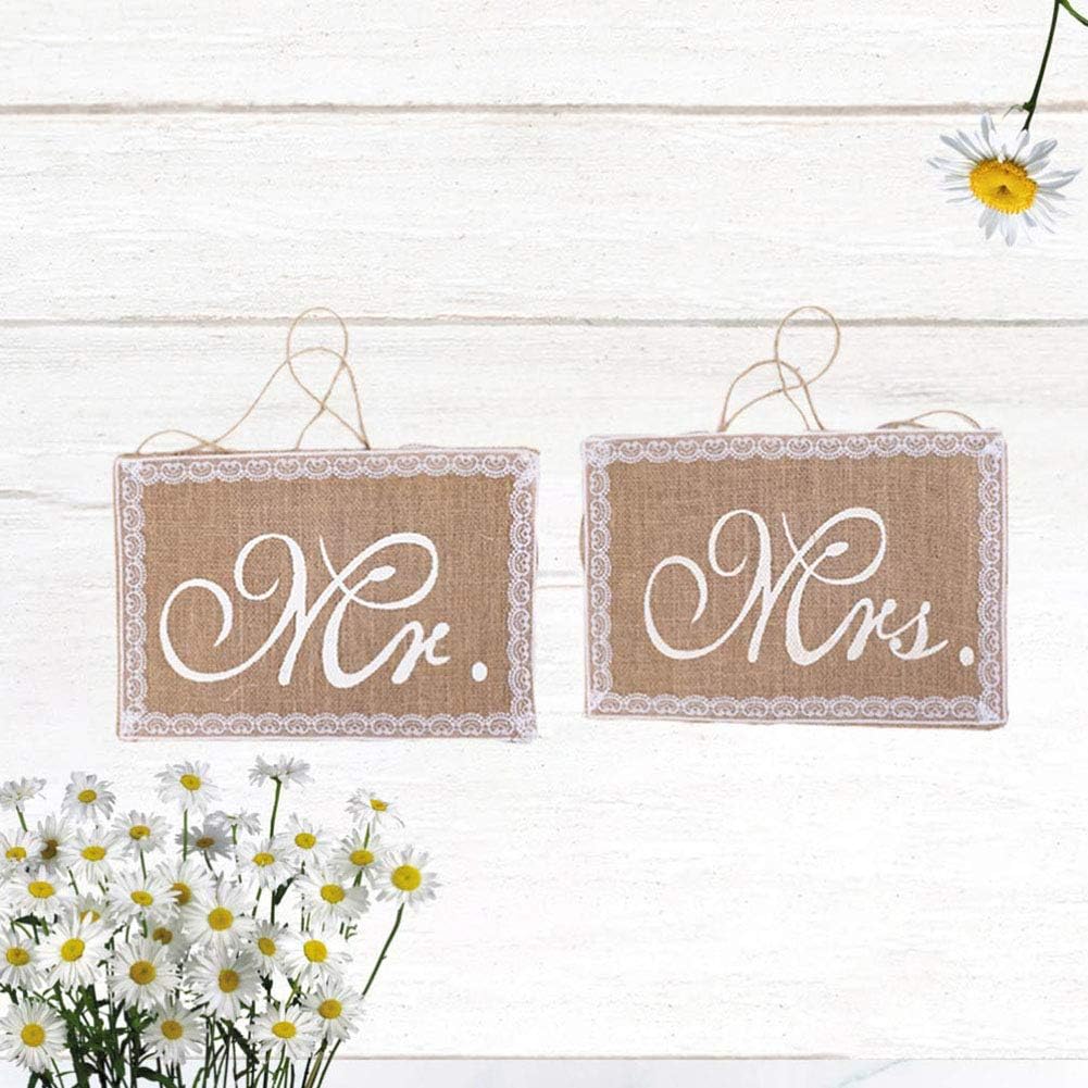 Ensemble de bannières Garvee « Monsieur et Madame » en jute et tulle champagne pour décoration de mariage et de fête, 25 x 22 cm