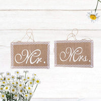 Ensemble de bannières Garvee « Monsieur et Madame » en jute et tulle champagne pour décoration de mariage et de fête, 25 x 22 cm