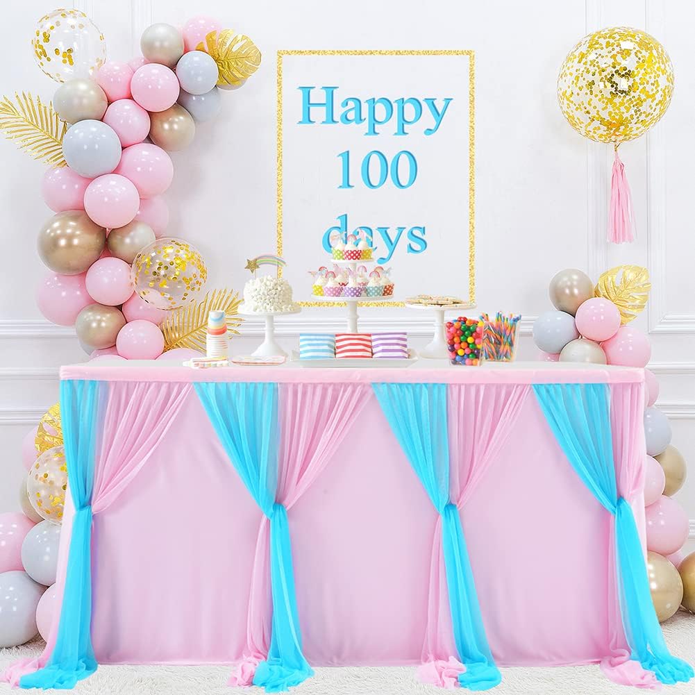 Jupe de table en tulle Garvee Monouso rose et bleu - Protection de table douce et réutilisable pour mariages et fêtes, 1,8 m/2,7 m/4,2 m, élégante et festive