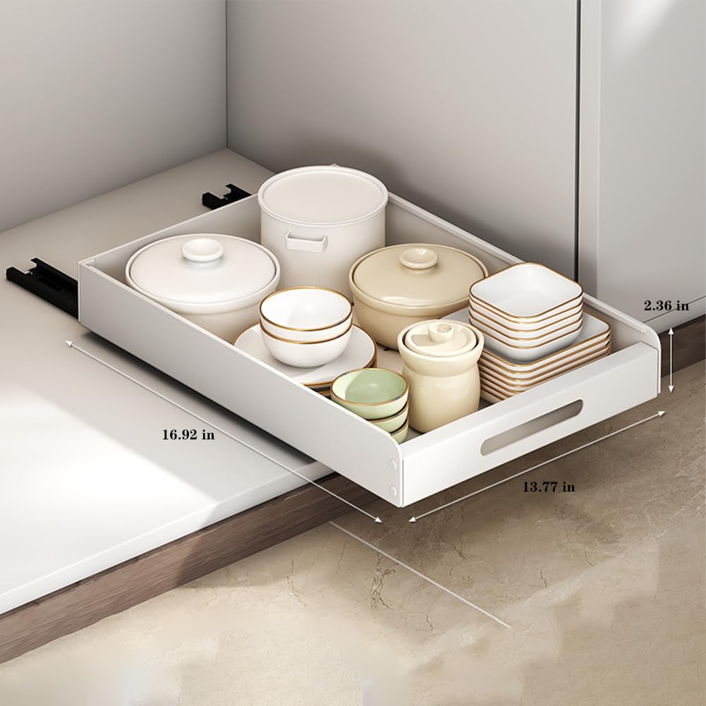 Organisateur de tiroir de placard de cuisine Garvee 35 cm en acier au carbone adhésif extensible blanc pour cuisine et salle de bain