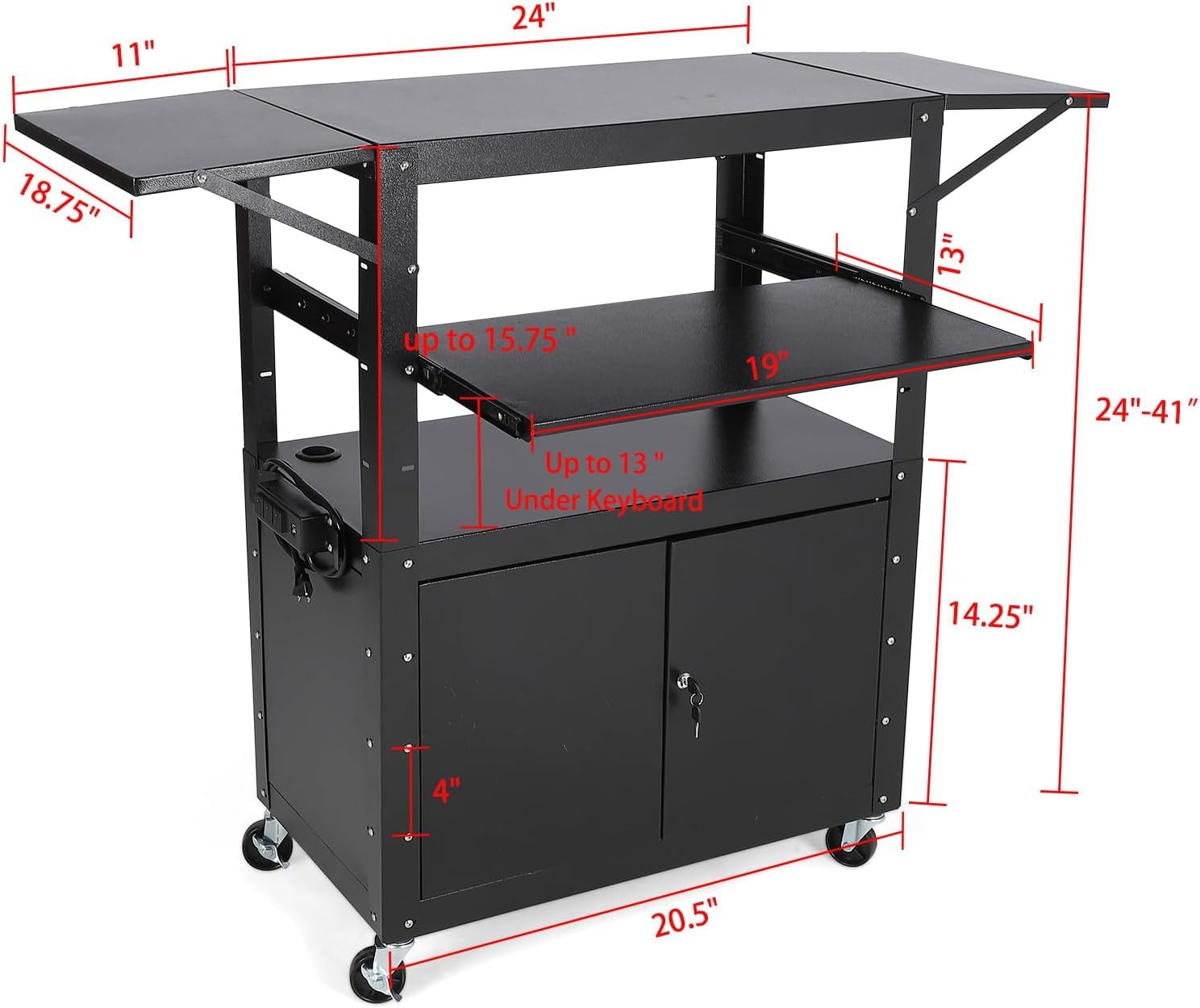 Chariot audiovisuel roulant Garvee avec armoire verrouillable, hauteur réglable, support pour ordinateur portable, acier, poste de travail mobile, espace de rangement, idéal pour les bureaux, noir