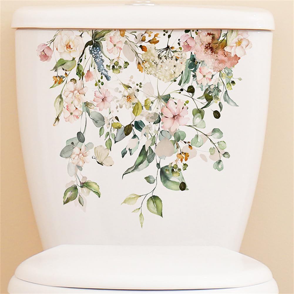 Garvee Autocollant pour siège de toilette, motif floral, en PVC plat et imperméable, décoration de salle de bain, M-205