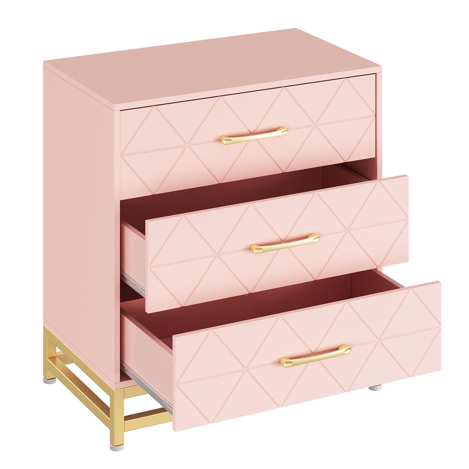 Garvee commode en bois avec 3 tiroirs, espace de rangement, MDF rose, anti-poussière, salon, chambre, entrée, compacte