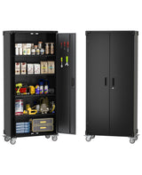 Armoire de rangement métallique Garvee avec roulettes, 4 étagères réglables, verrouillable, noir profond, pour garage et bureau