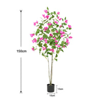 Bougainvillier artificiel Garvee de 1,5 m avec feuilles en soie et tronc en bois naturel, vert, idéal pour la décoration de bureau et de maison.