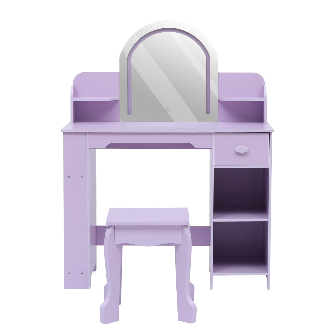 Coiffeuse Garvee pour enfants avec miroir lumineux, meuble-lavabo et tabouret 2 en 1, MDF, éclairage LED, espace de rangement, pour filles de 3 à 9 ans, chambre et salle de jeux