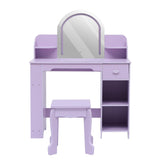 Garvee Coiffeuse pour enfants avec lumière LED et tabouret, réglable, MDF, blanche, pour filles de 3 à 9 ans, salle de jeux et chambre, violet, avec accessoires - violet