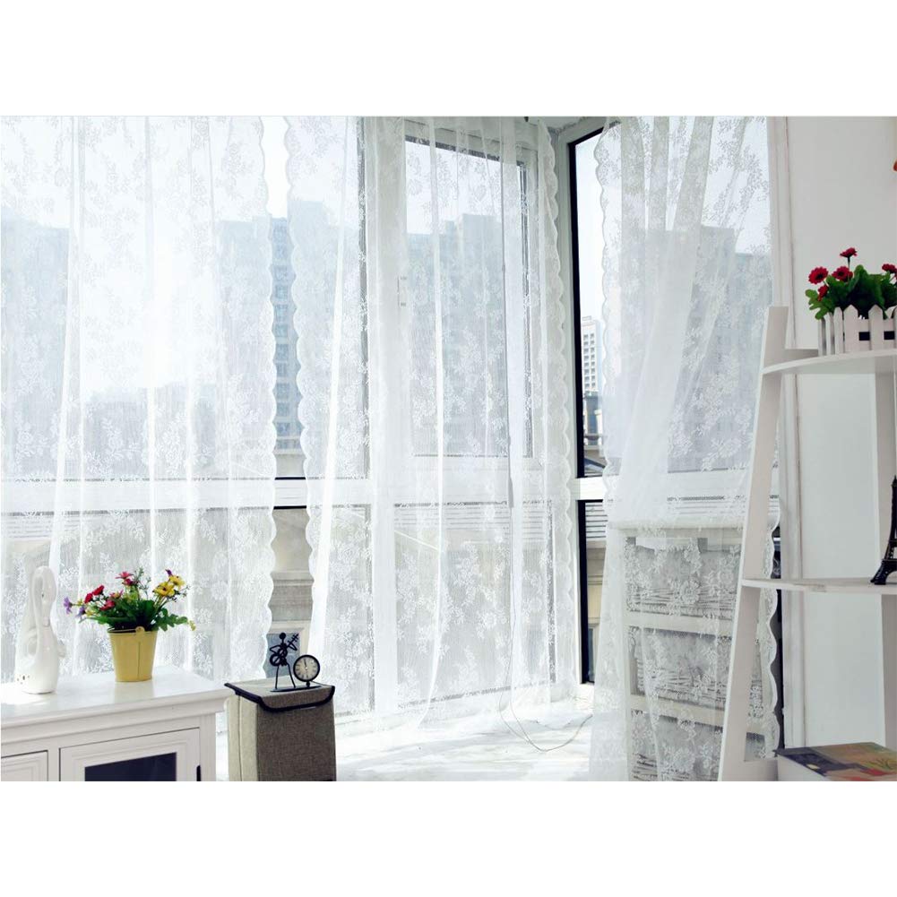 Garvee Rideau en dentelle florale, voile jacquard semi-transparent pour chambre ou salon, 145 × 150 cm, couleur crème