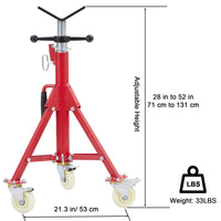 Support de tuyauterie Garvee avec tête en V, hauteur réglable de 71 à 132 cm, pliable, en acier, capacité de charge de 500 kg, avec roulettes, stable, pour le soudage, les ateliers et l'industrie
