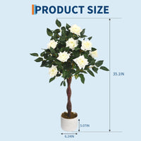 Rosier artificiel Garvee de 90 cm (lot de 2) avec roses blanches, facile d'entretien, en polyester, pot robuste pour la décoration du salon et du bureau