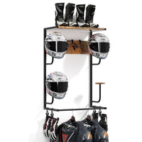 Support mural Garvee pour 4 casques de moto, crochets pour gants, en métal et bois, pour garage et entrée, robuste et peu encombrant