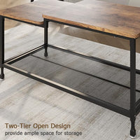 Garvee table basse industrielle, 2 niveaux, structure en métal, étagère en maille, rectangulaire, rustique, marron, salon