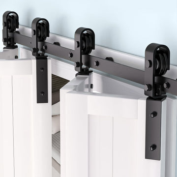 Ensemble de quincaillerie Garvee pour portes coulissantes pliantes de 52 po (132 cm) pour 4 portes, acier robuste, silencieux et fluide, gain de place, portes de 12 po (30,5 cm), noir, salon et salle à manger