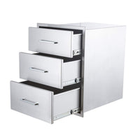 Tiroirs de cuisine extérieure Garvee 43 x 61 x 46 cm en acier inoxydable, 3 niveaux, pour barbecue, jardin et terrasse, résistant aux intempéries, couleur argent.
