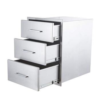 Tiroirs de cuisine extérieure Garvee 43 x 61 x 46 cm en acier inoxydable, 3 niveaux, pour barbecue, jardin et terrasse, résistant aux intempéries, couleur argent.