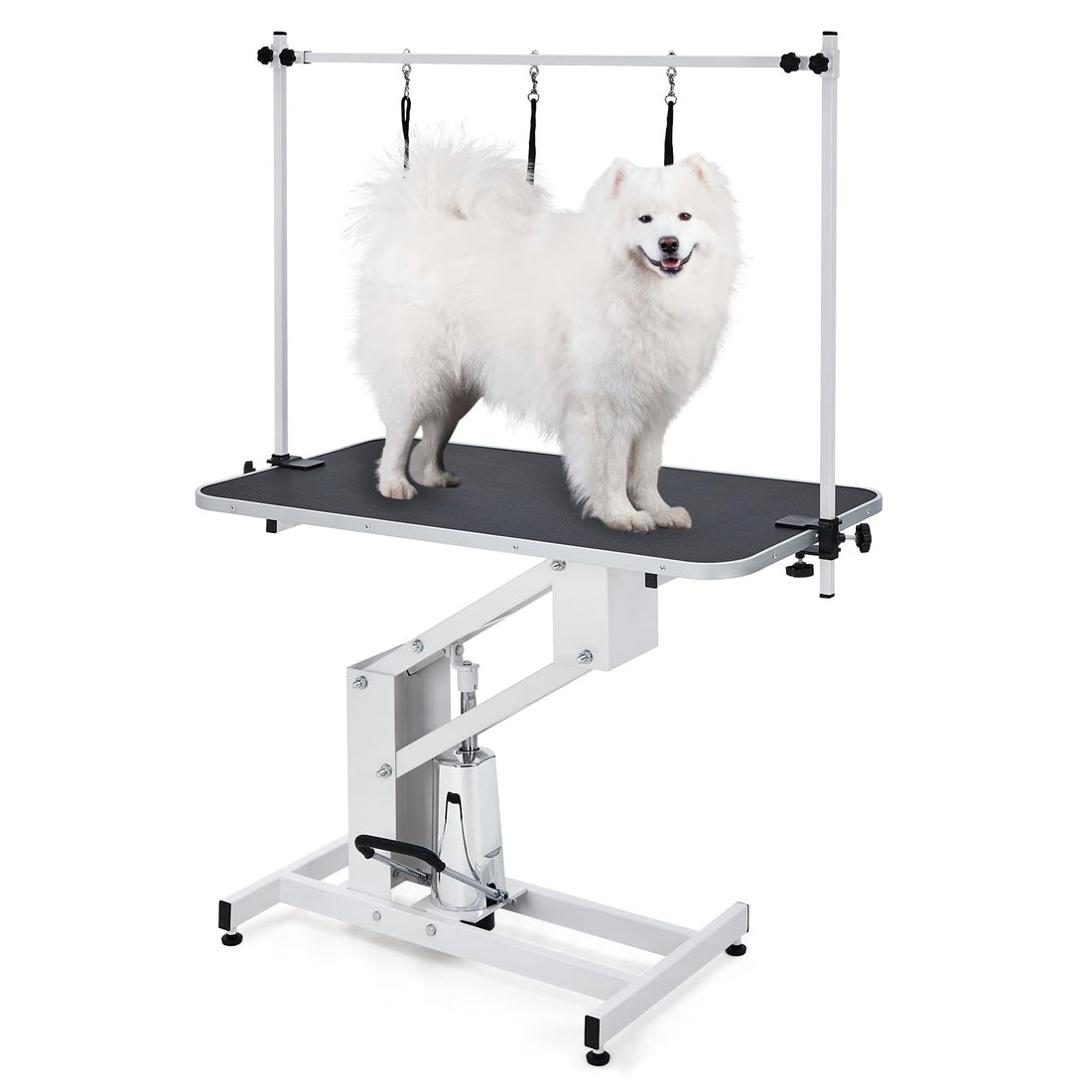Garvee Table de toilettage pour animaux de compagnie, réglable en hauteur, robuste, avec bras de suspension et sangle pour chiens et chats, 110 × 60 cm, noire