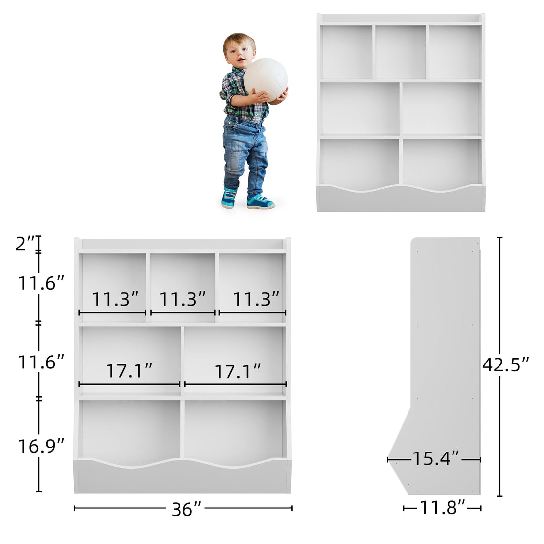 Garvee Meuble de rangement pour jouets blanc, bibliothèque pour enfants, 3 niveaux, anti-basculement, en bois robuste, salle de jeux