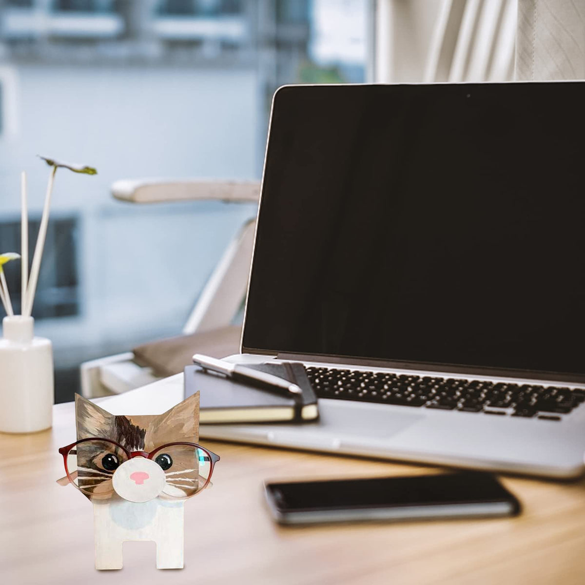 Garvee Porte-lunettes de soleil en bois, mignon, en forme de chat, pour chambre ou bureau