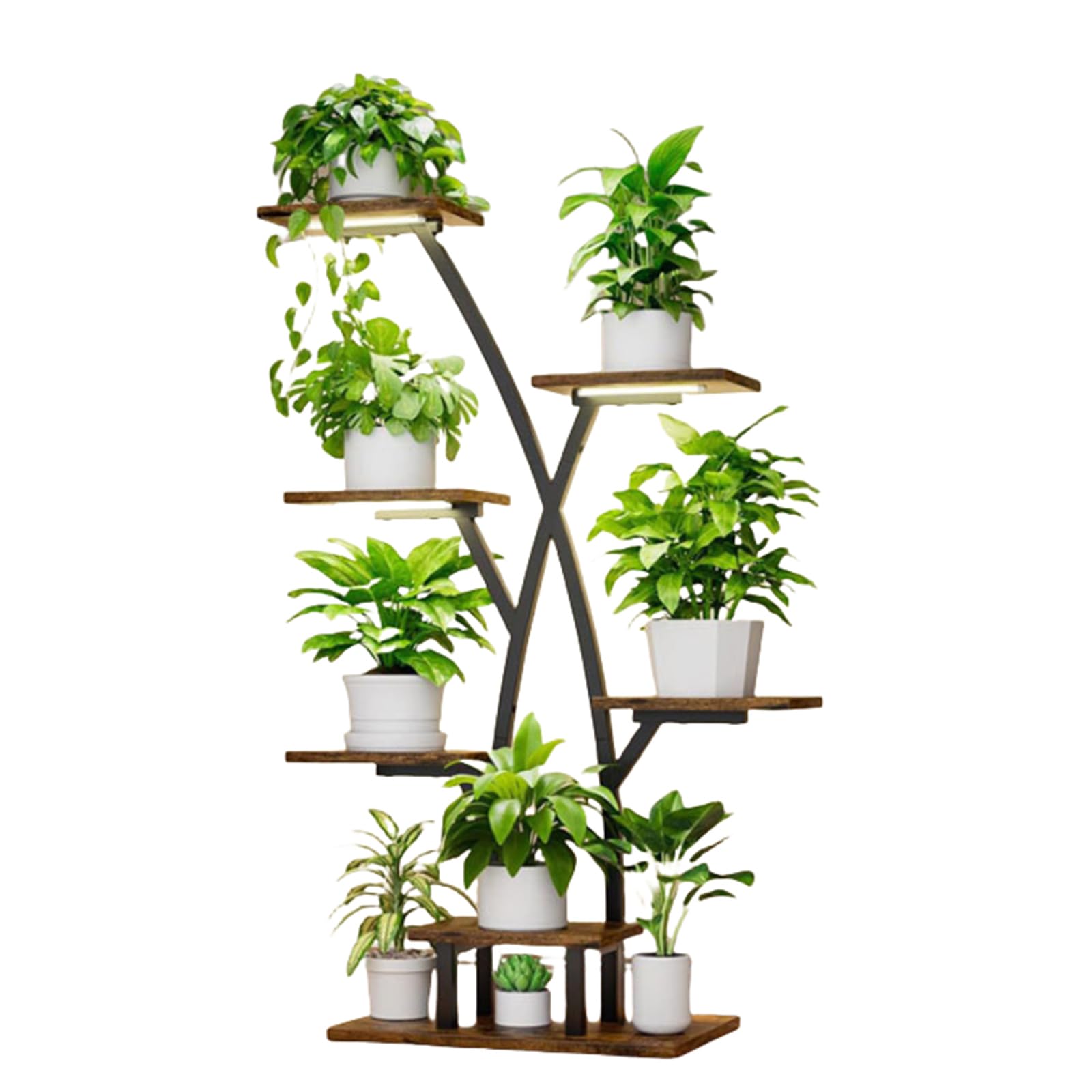 Support pour plantes en métal Garvee avec lampe de croissance à spectre complet à 3 têtes antirouille pour balcon, salon, chambre, capacité de charge jusqu'à 68 kg (150 lbs)