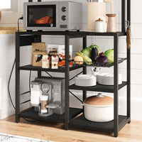 Étagère à pâtisserie Garvee Bakers à 5 niveaux avec prise électrique pour cuisine et coin café, 90 cm L x 40 cm l x 150 cm H, noire, construction en bois et métal