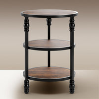 Garvee Table d’appoint ronde 3 niveaux avec étagère de rangement, pieds en métal et plateau MDF, style vintage, idéale salon et chambre.