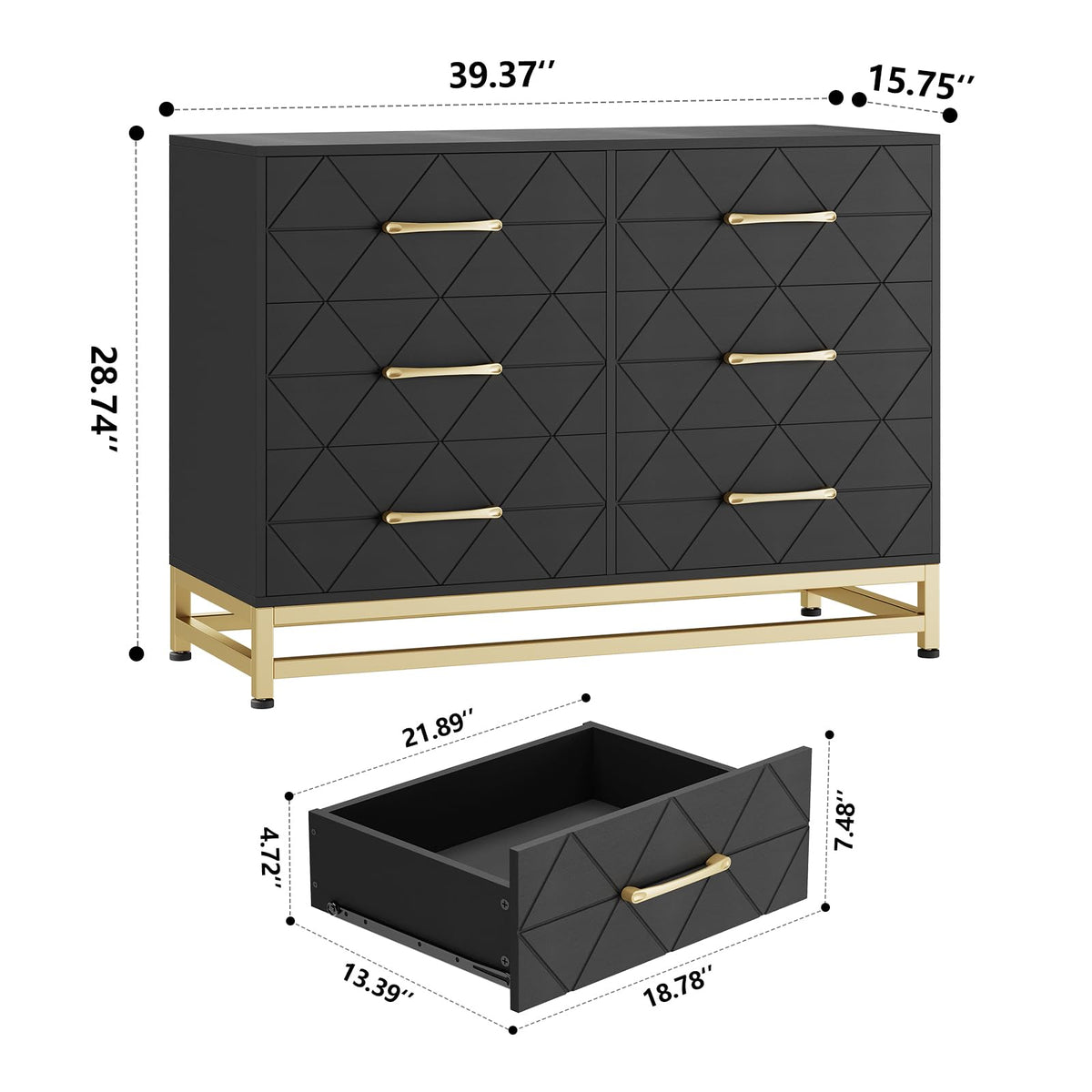 Garvee commode à 6 tiroirs, vert, style moderne avec pieds en métal, pour la chambre ou salon, 100 × 48 × 73 cm