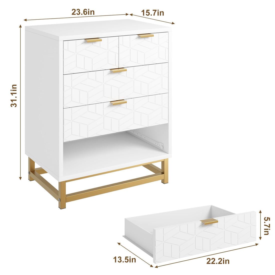 Garvee commode blanche à 5 tiroirs, structure en métal, grande taille pour le salon et le couloir