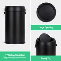 Poubelle Garvee 65 L (17 gal) en acier inoxydable noir avec couvercle basculant pour restaurants et bureaux