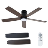 Garvee Ventilateur de plafond 132 cm avec LED et télécommande, moteur DC réversible silencieux, noir mat, pour chambre et salon - 1Noir