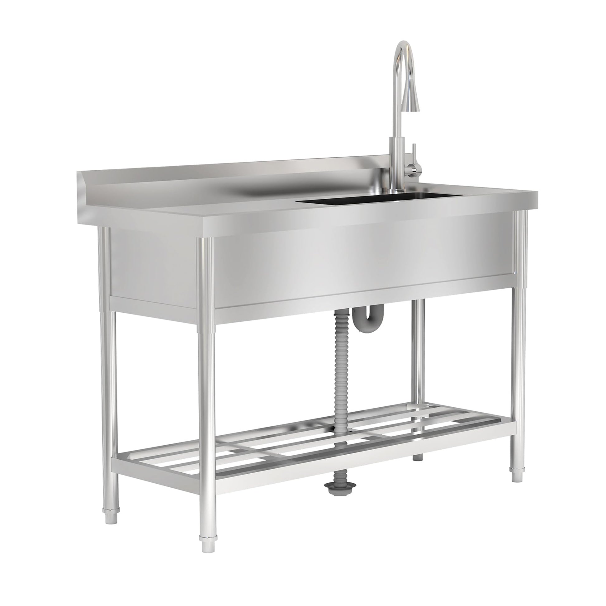 Garvee Évier Utilitaire en Acier Inoxydable 120 × 51 × 92 cm, Grand Bac Unique avec Douchette et Robinet Extractible, pour Cuisine, Jardin et Buanderie