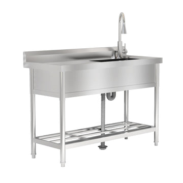 Garvee Évier Utilitaire en Acier Inoxydable 120 × 51 × 92 cm, Grand Bac Unique avec Douchette et Robinet Extractible, pour Cuisine, Jardin et Buanderie