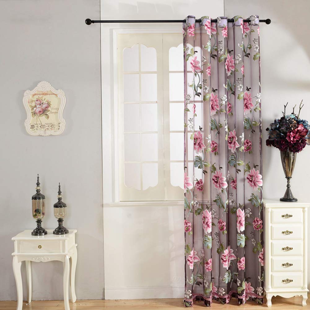 Rideau semi-transparent en polyester brodé Garvee Peomies avec perles, pour salon et chambre, 1 x 2,5 mètres, multicolore