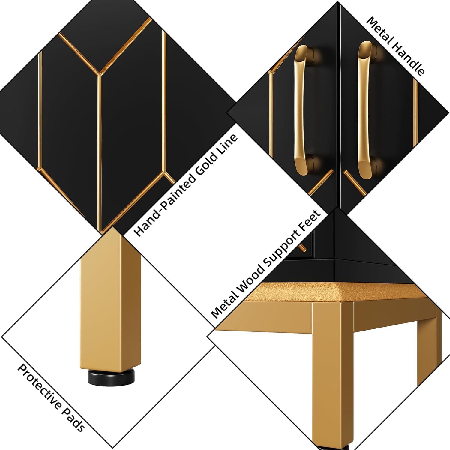 Buffet Garvee avec rangement, étagères réglables, métal, résistant aux rayures et imperméable, noir, pour cuisine et salle à manger, 78,5 cm x 36,3 cm x 84,6 cm