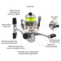 Moulinet de pêche Garvee Mini Spinning Reel 4.3:1 en métal, compact et léger, avec poignée réversible, haute performance, idéal pour la carpe, la perche et la truite.