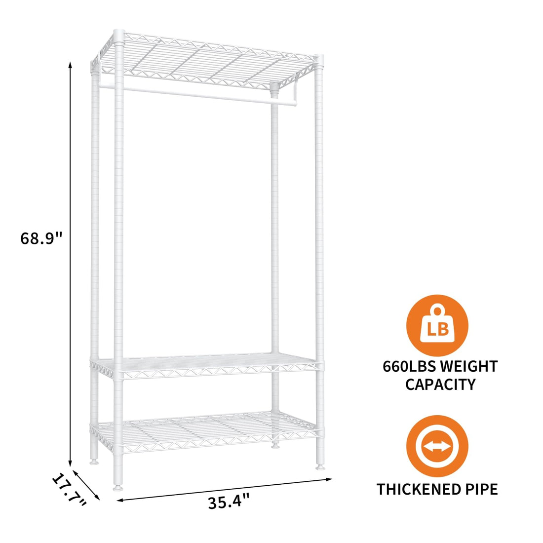 Portant à vêtements robuste Garvee avec étagères, réglable, en métal antirouille, capacité de charge de 300 kg, pour chambre et buanderie, blanc, 90 cm (L) x 45 cm (P) x 175 cm (H)