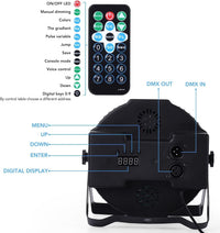 Lot de 4 projecteurs LED GARVEE RGB 36 LED DMX512 activés par le son, support métallique, protection IP20, noir compact, idéal pour soirées disco et scènes.