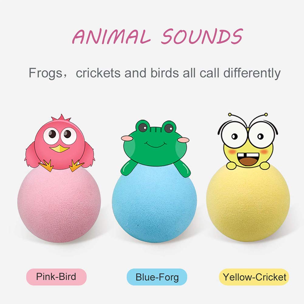 GARVEE Ensemble de 3 jouets pour chat, 50 mm, balles interactives avec sons d'animaux, silicone EVA, jaune, bleu, rose
